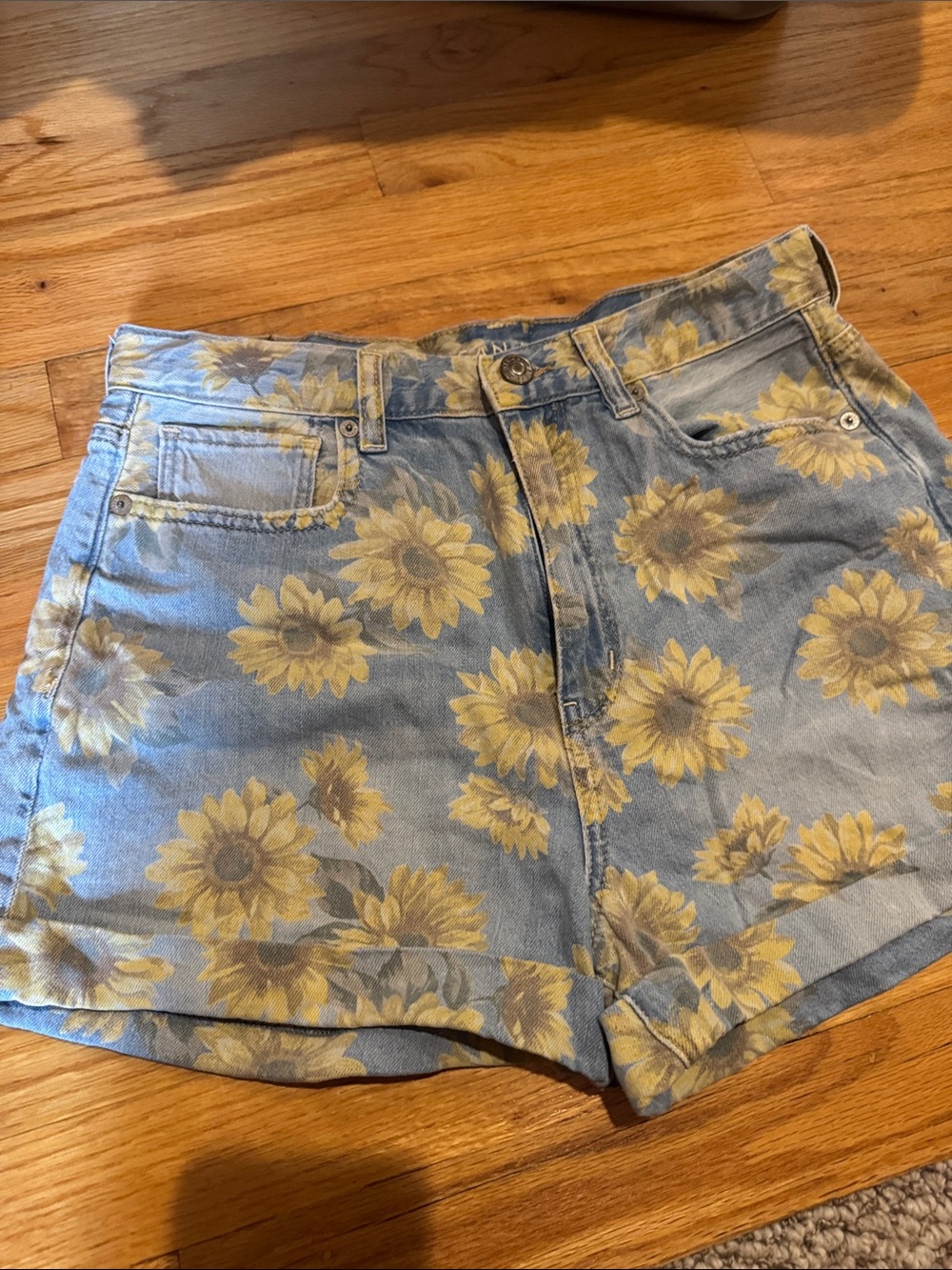 American Eagle Outfitters Sunflower Print Denim Shorts in Yellow and Blue